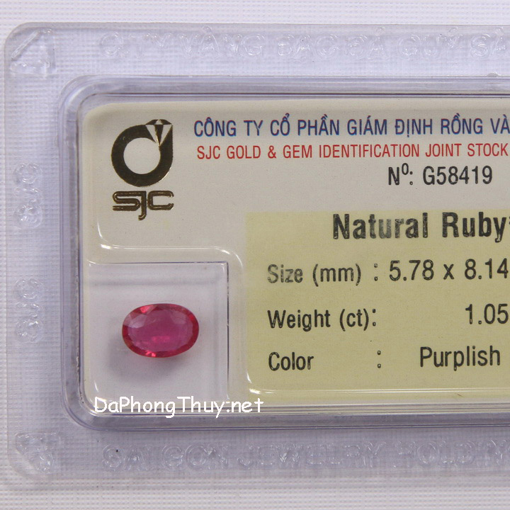 Viên đá ruby kiểm định tự nhiên RBG1.05