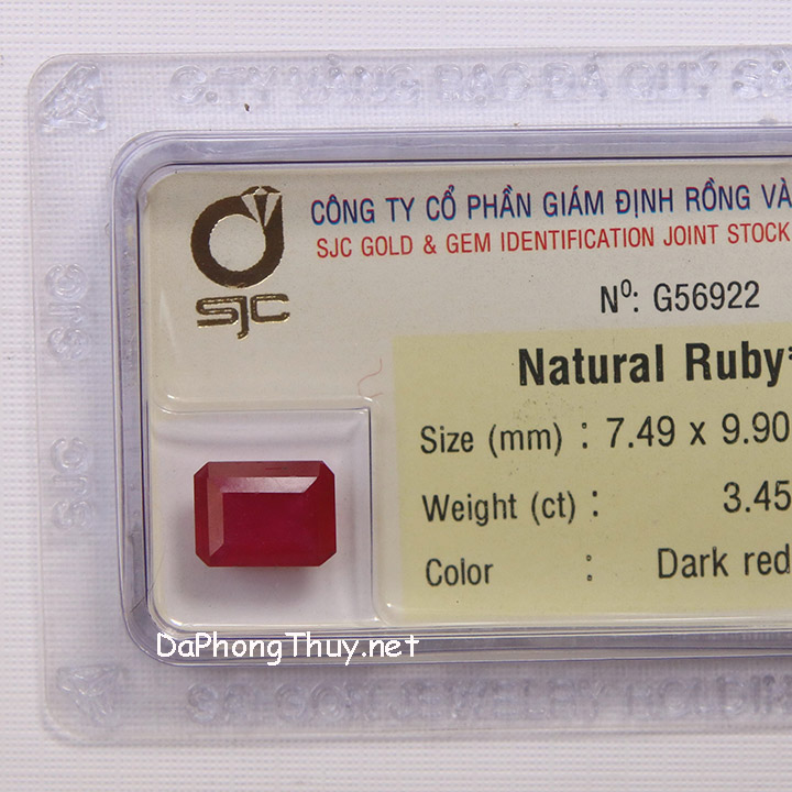 Viên đá ruby kiểm định tự nhiên RBG3.45