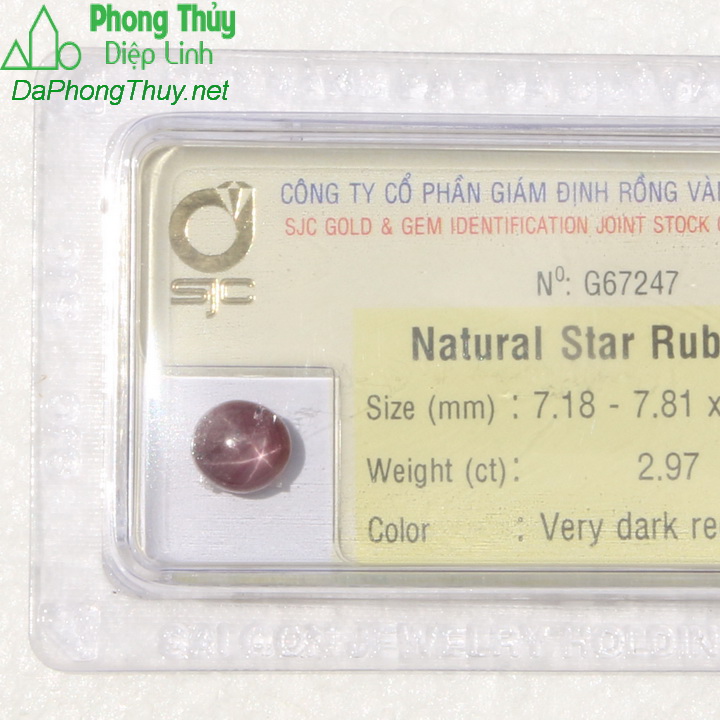 Viên đá ruby sao kiểm định tự nhiên RBS2.97