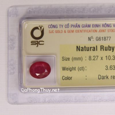 Viên đá ruby kiểm định tự nhiên RBG3.63