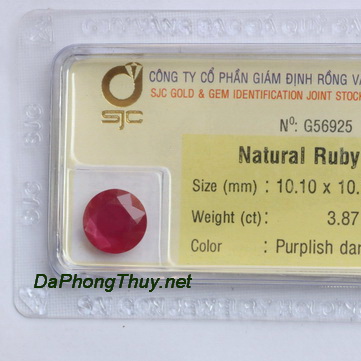 Viên đá ruby kiểm định tự nhiên RBG3.87